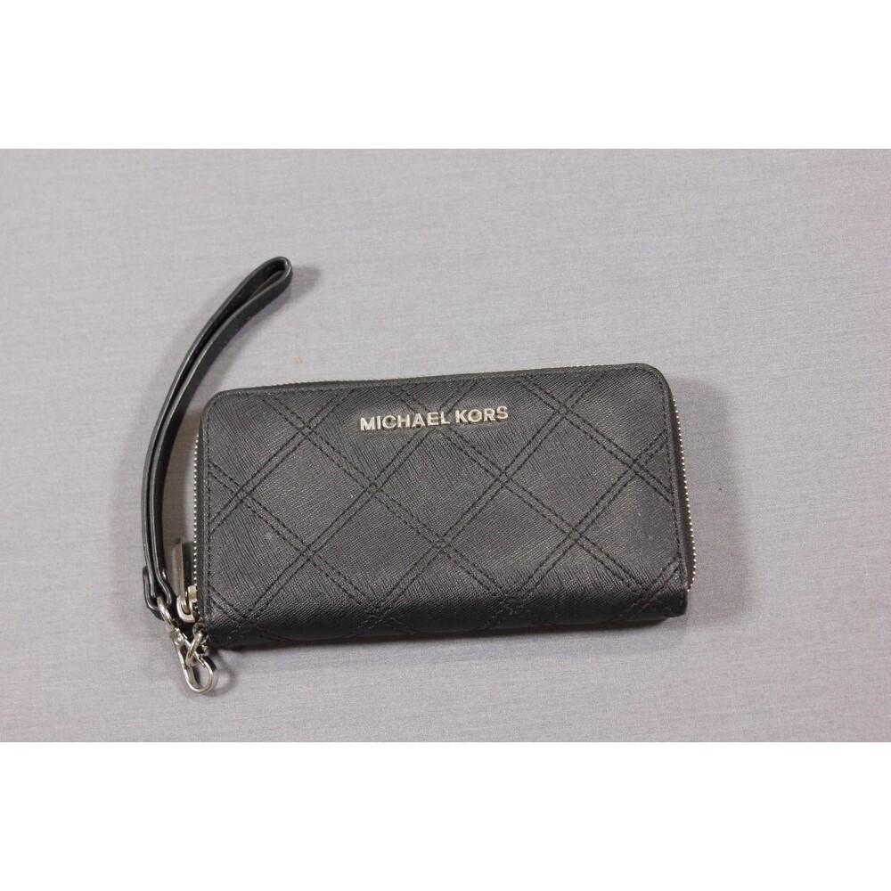 Michael Kors Black Quilted Leather Zip Around Wristlet Wallet